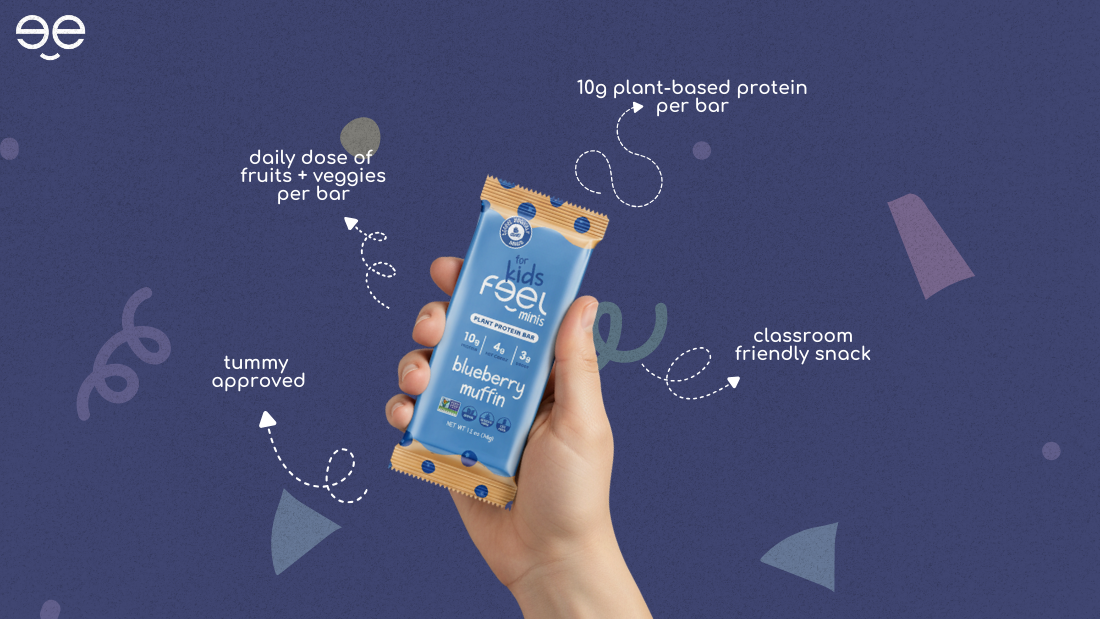 blueberry muffin mini protein bar with organic fruits and veggies vegan gluten-free nut-free kid-friendly snack