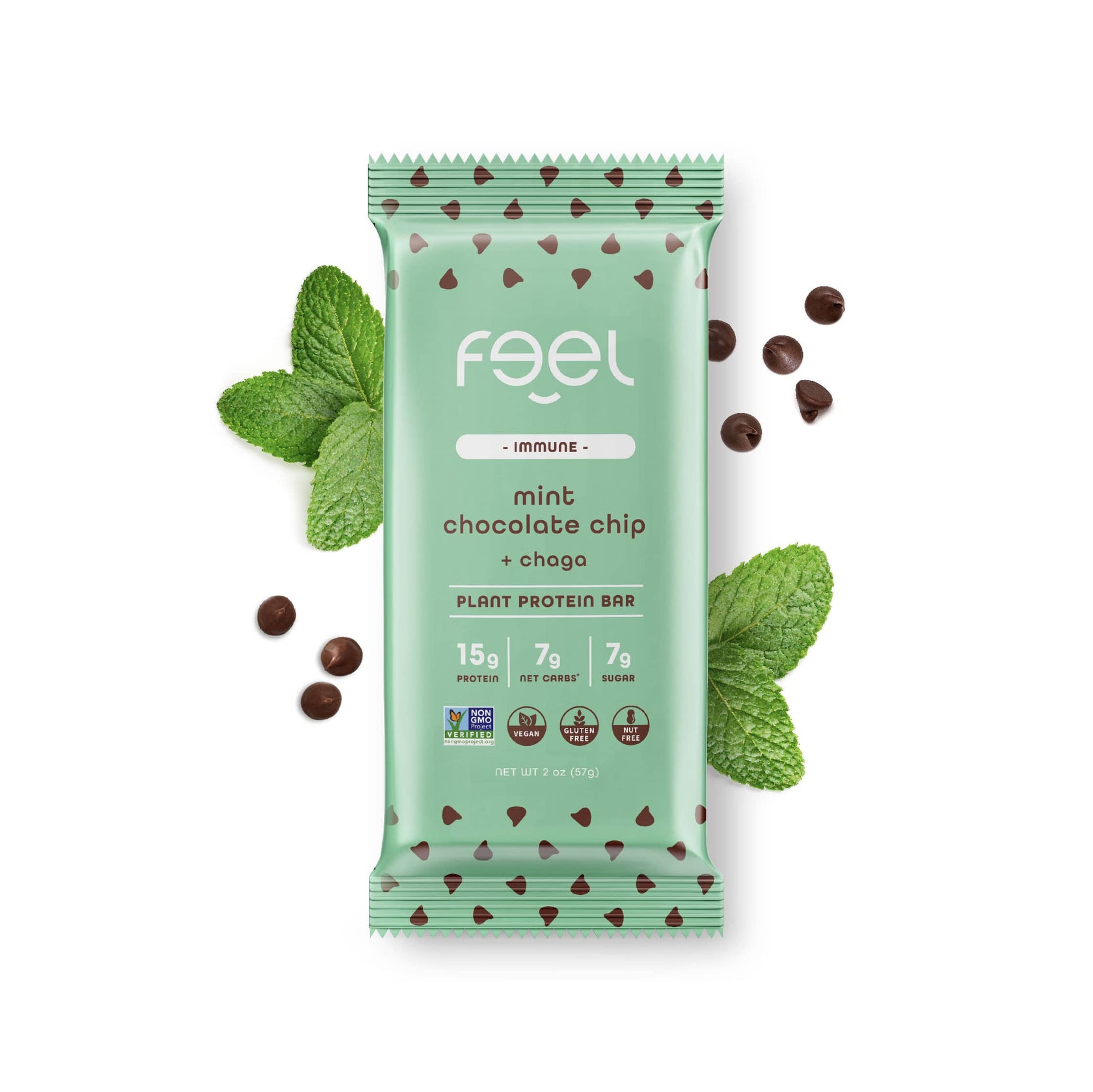Feel Bars Mint Chocolate Chip Functional Plant Protein Bars (10 Pack) The Feel Bar